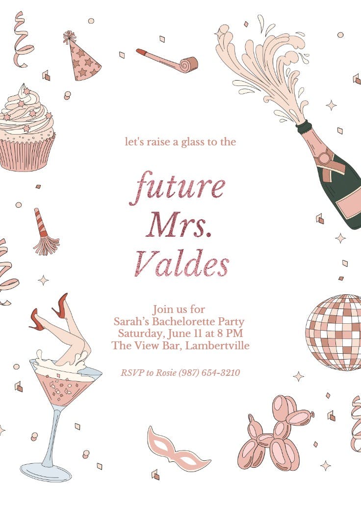 Raise a glass - bachelorette party invitation